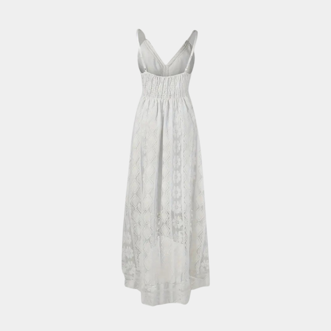 Women's Midi Dress – Relaxed Fit – Lace Details – Spaghetti Straps – Boho Look