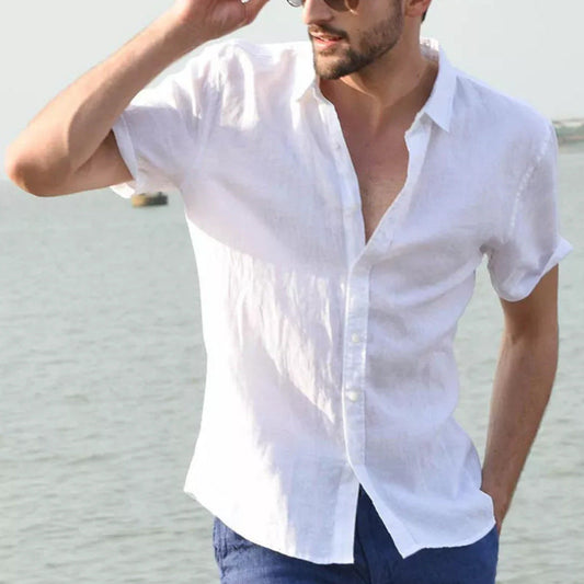 Men's Shirt with Short Sleeves – Relaxed Fit – Natural Fibers – Button Closure
