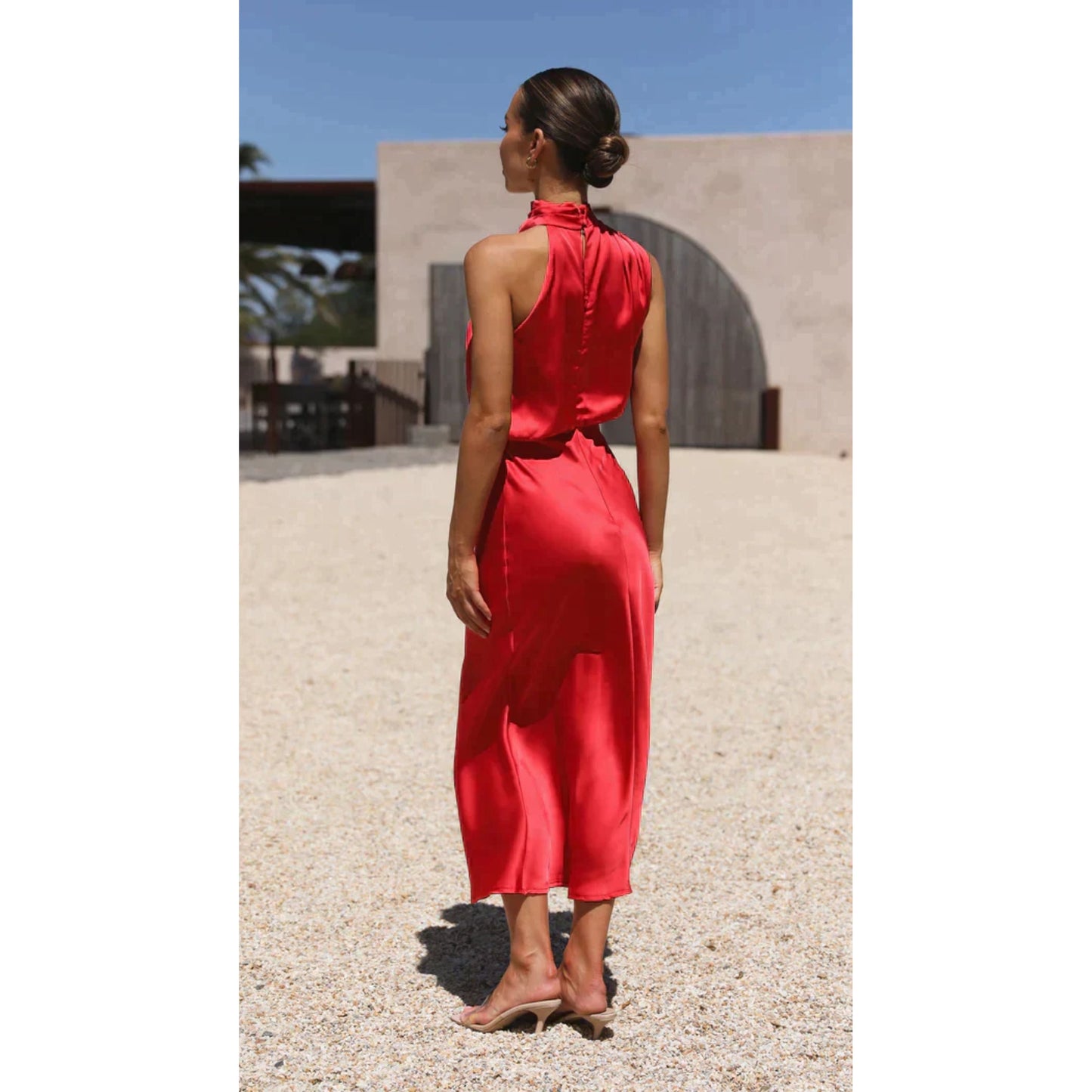 Fiene | Satin Halter Neck Midi Dress