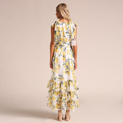 Dress for Women – Maxi Length – A-Line Fit – Sleeveless – Ruffle Details