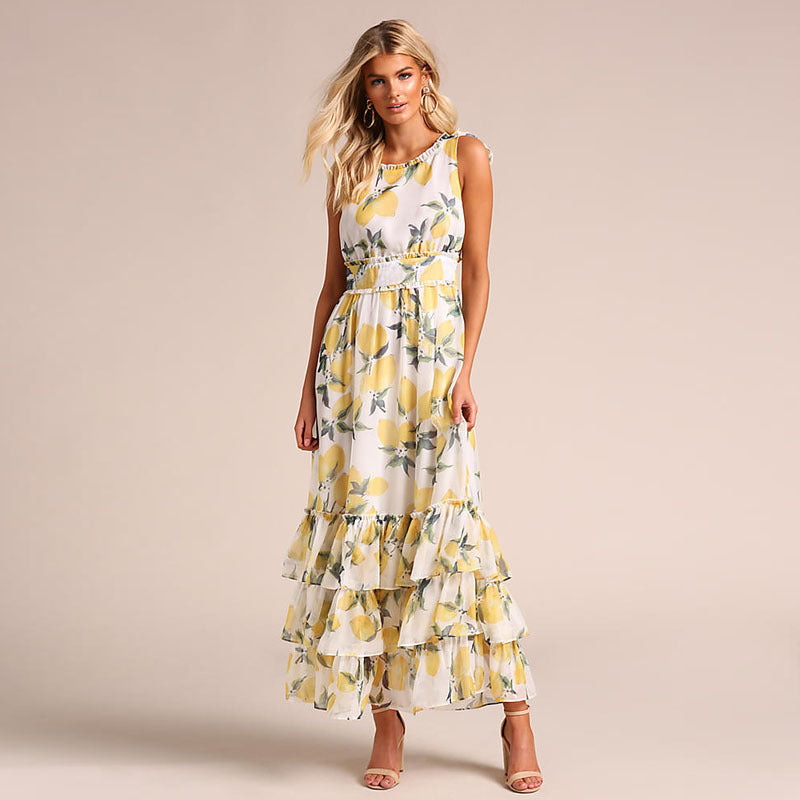 Dress for Women – Maxi Length – A-Line Fit – Sleeveless – Ruffle Details