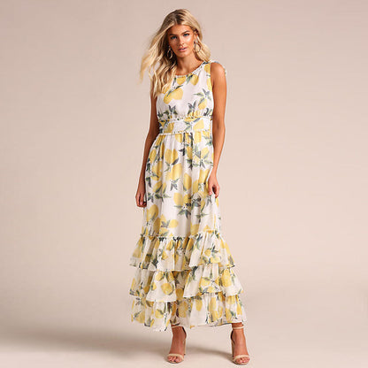 Dress for Women – Maxi Length – A-Line Fit – Sleeveless – Ruffle Details