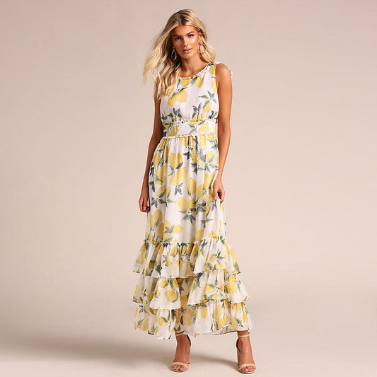 Dress for Women – Maxi Length – A-Line Fit – Sleeveless – Ruffle Details