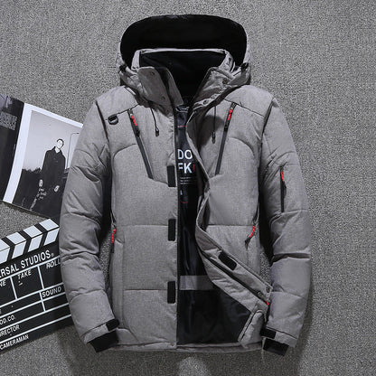 Men’s Puffer Jacket - Woven Fabric - Hooded - Relaxed Fit - Hip Length