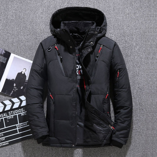 Men’s Puffer Jacket - Woven Fabric - Hooded - Relaxed Fit - Hip Length
