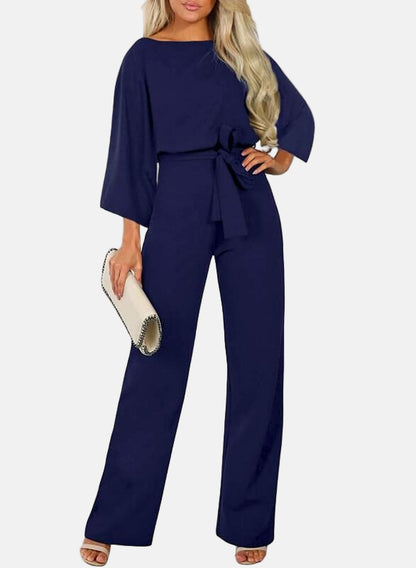 Women's Jumpsuit - Wide Leg - Belted Waist - Elegant Outfit