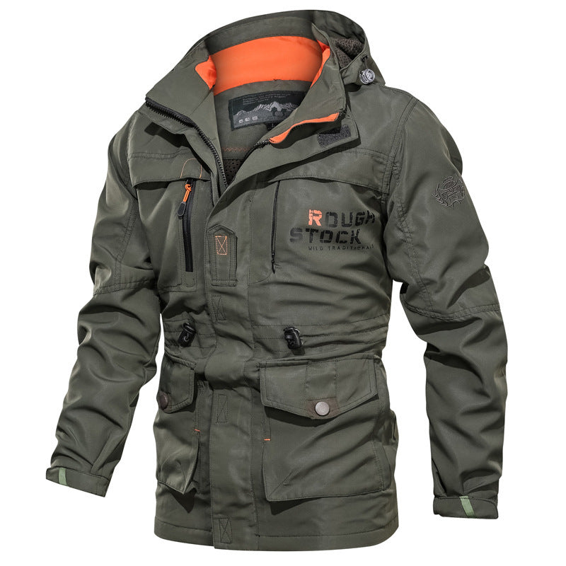 Men's Outdoor Jacket – Water-Resistant – Hood – Relaxed Fit – Multiple Pockets