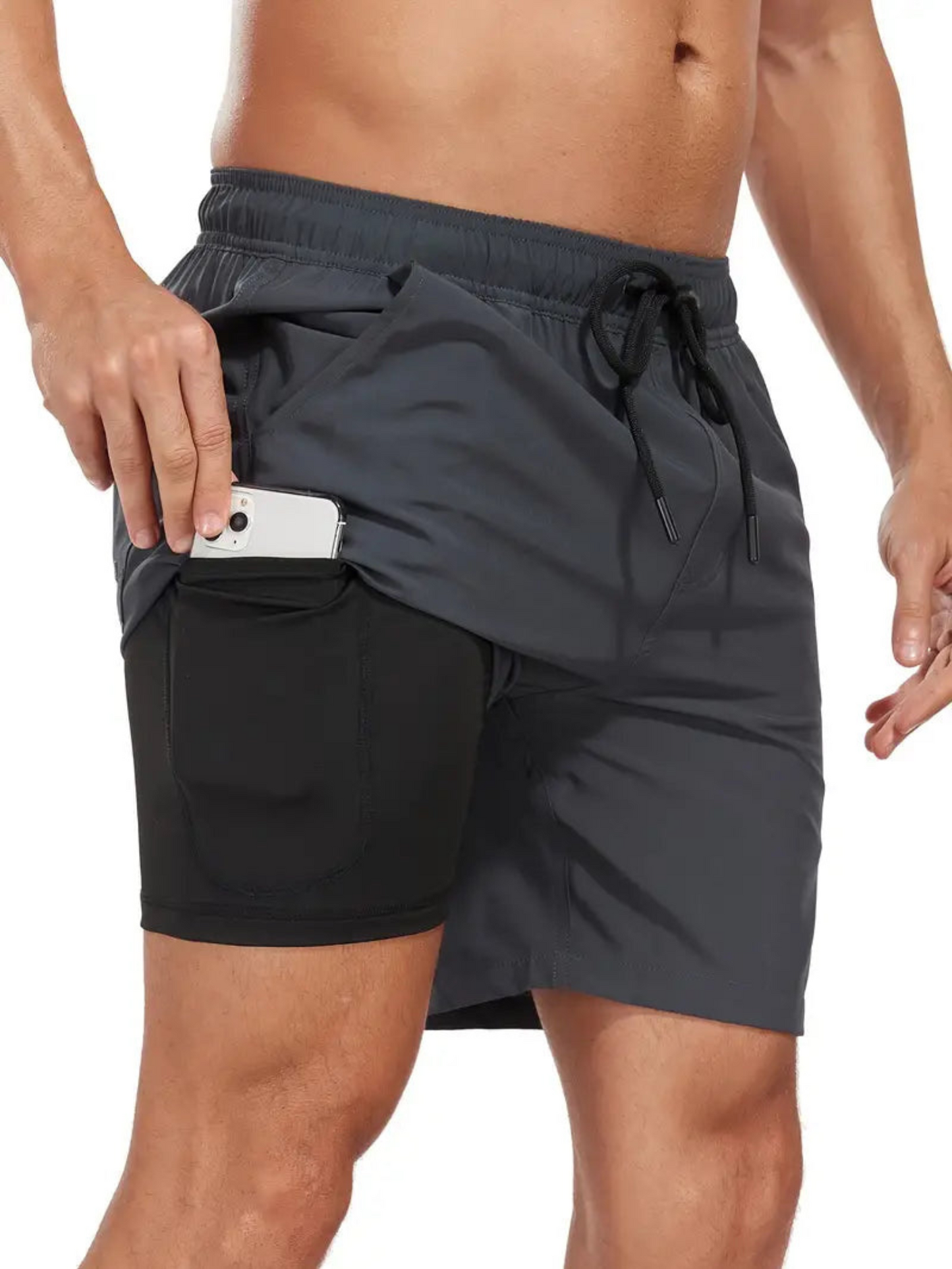 Men's Swim Shorts – Quick-Drying – Mid-Length – Elastic Waist – Double Layer