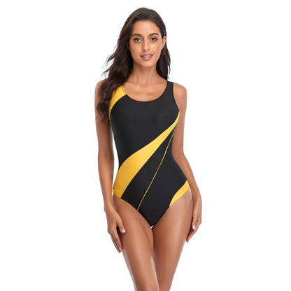 Women's Swimsuit – Streamlined Fit – Round Neck – Sporty Three-Color Look