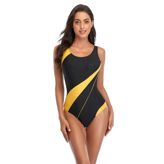 Women's Swimsuit – Streamlined Fit – Round Neck – Sporty Three-Color Look
