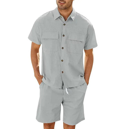 Men's Set with Shirt and Shorts – Relaxed Fit – Short Sleeves – Breathable Lightweight Fabric – Adjustable Drawstring