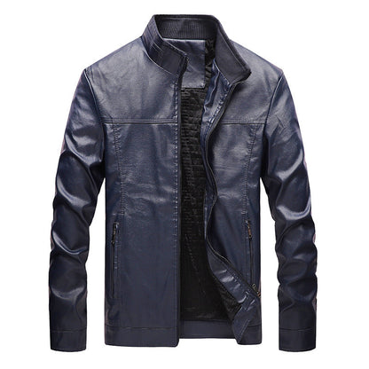 Men's Motorcycle Jacket – Slim Fit – Synthetic Leather – Stand Collar and Zippers