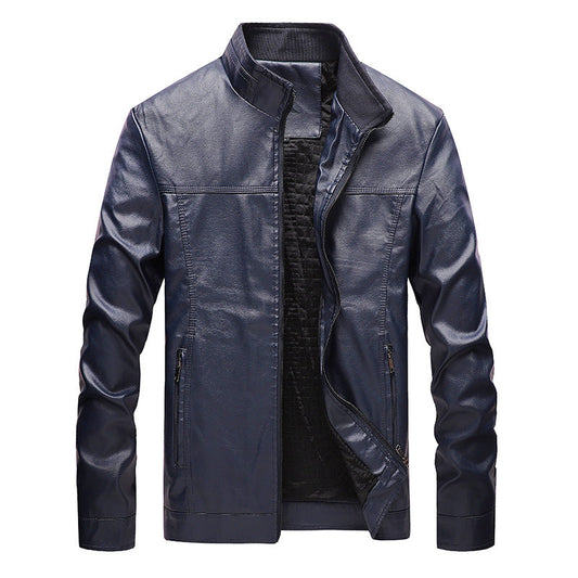 Men's Motorcycle Jacket – Slim Fit – Synthetic Leather – Stand Collar and Zippers