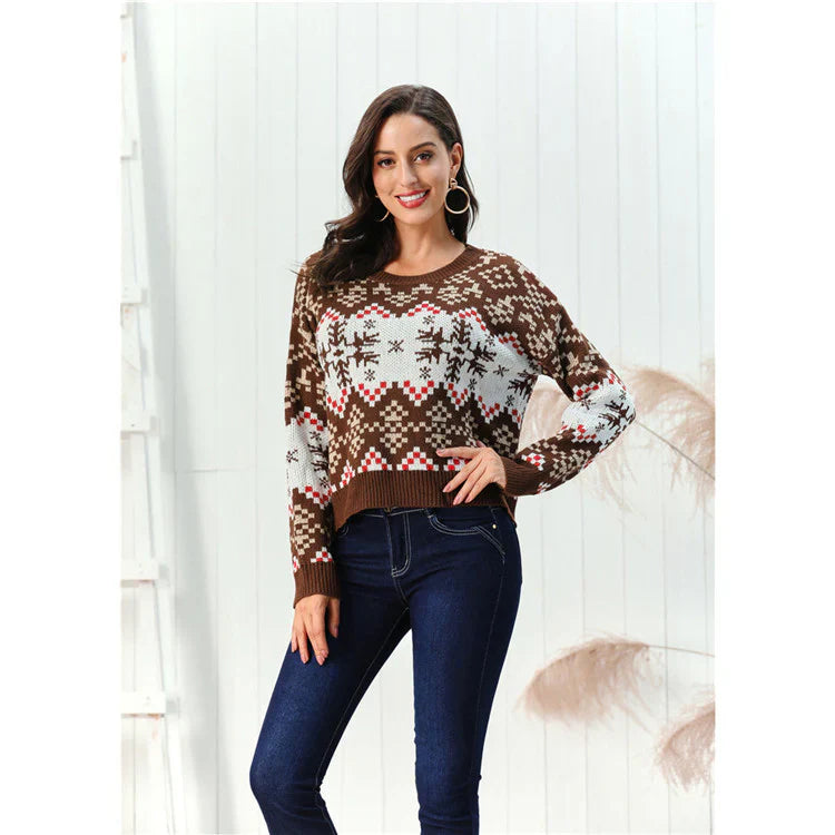 Women's Knit Sweater – Relaxed Fit – Chunky Knit – Patterned Design