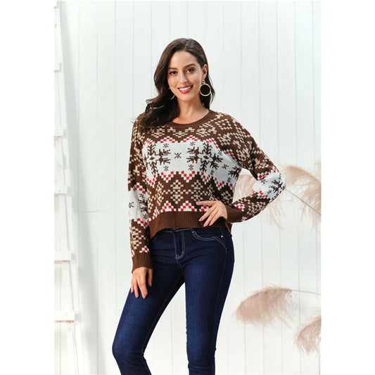 Women's Knit Sweater – Relaxed Fit – Chunky Knit – Patterned Design
