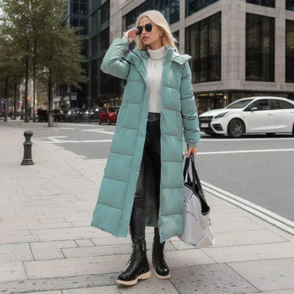 Women’s Puffer Coat - Quilted Synthetic - Oversized Fit - Full Length - Hooded High Collar