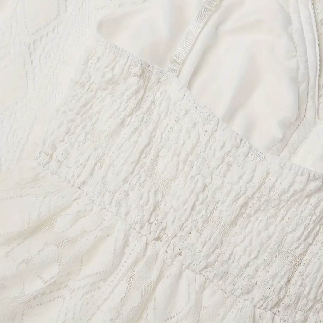 Women's Midi Dress – Relaxed Fit – Lace Details – Spaghetti Straps – Boho Look