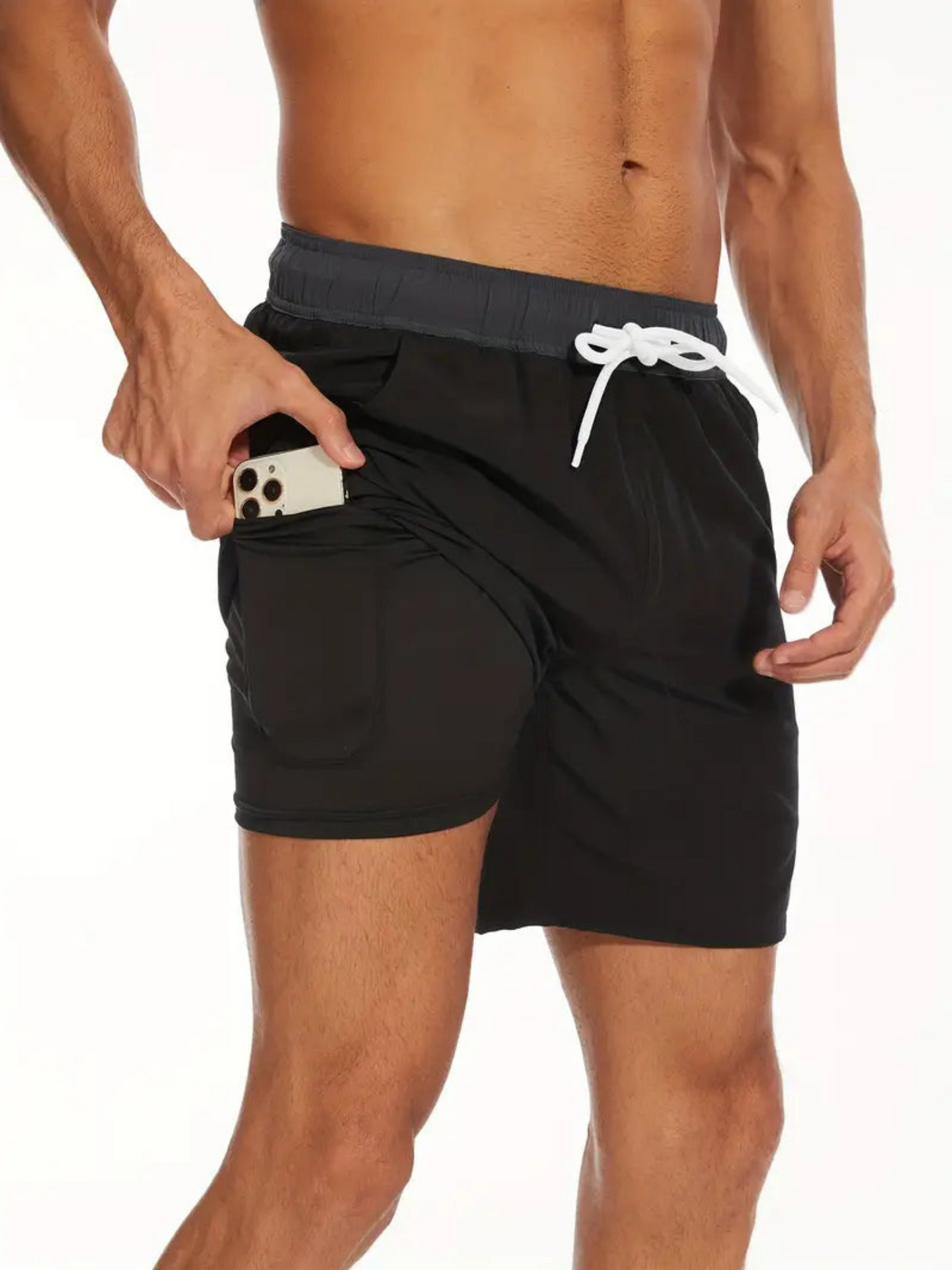 Men's Swim Shorts – Quick-Drying – Mid-Length – Elastic Waist – Double Layer