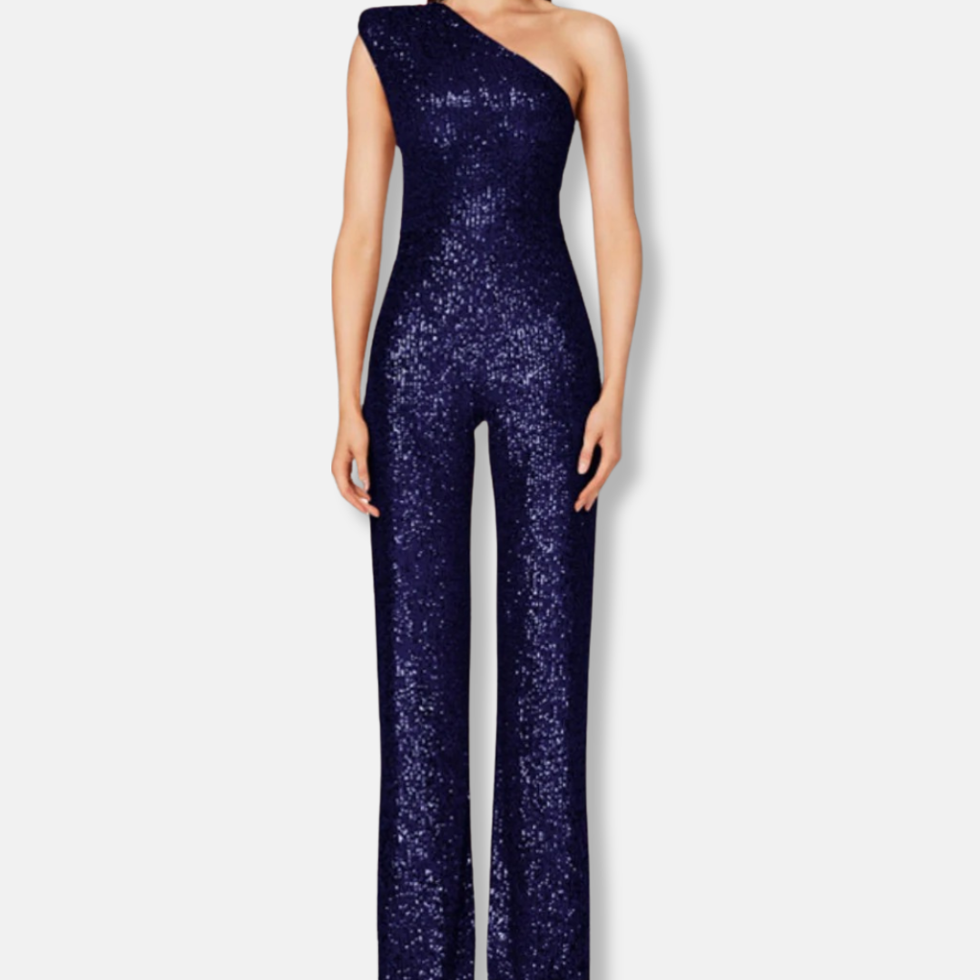 Stella Sequined One-Shoulder Wide Leg Jumpsuit | Sleeveless Jumpsuit