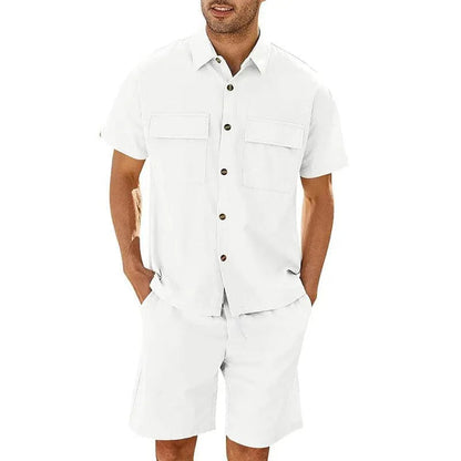 Men's Set with Shirt and Shorts – Relaxed Fit – Short Sleeves – Breathable Lightweight Fabric – Adjustable Drawstring
