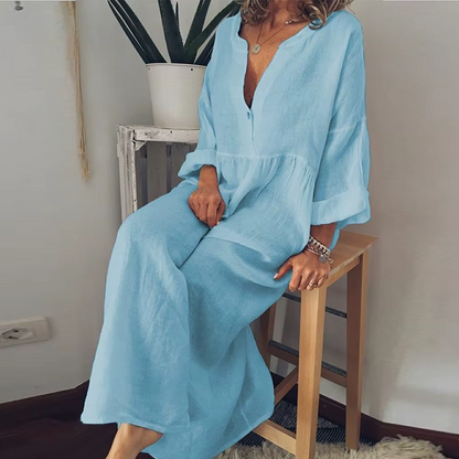 Women's Maxi Dress – Relaxed Fit – Airy Silhouette – Cotton-like Comfort – Button Closure