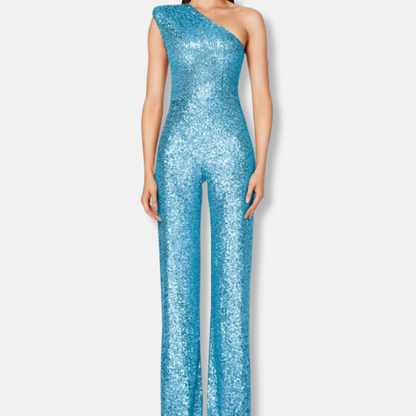 Stella Sequined One-Shoulder Wide Leg Jumpsuit | Sleeveless Jumpsuit
