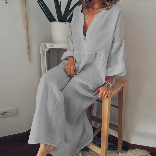 Women's Maxi Dress – Relaxed Fit – Airy Silhouette – Cotton-like Comfort – Button Closure
