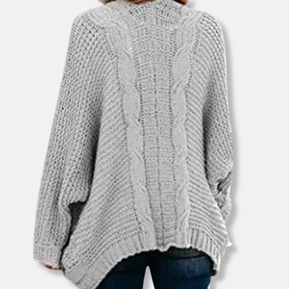 Isla Wool Oversized Cardigan | Ribbed Open Front Pockets Cardigan