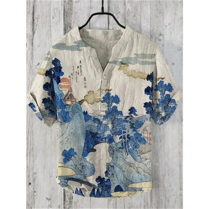 Men's Shirt – Relaxed Fit – Short Sleeves – Breathable Blend – Cat Graphic Front