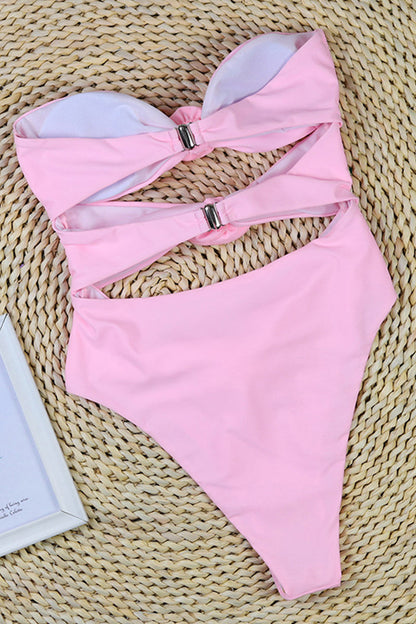 Swimsuit for Women – Bandeau – High Leg Cut – Floral Applique – Side Cut