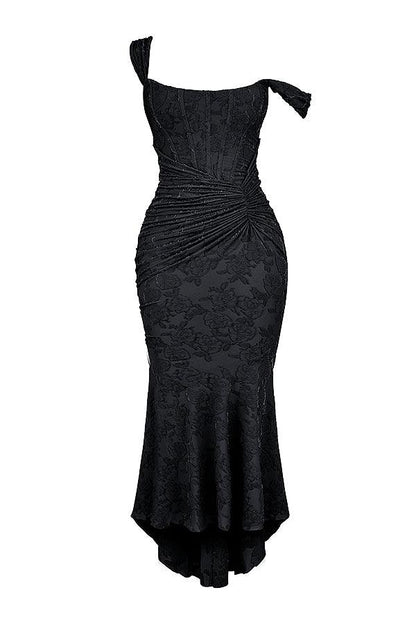 Women's Evening Dress - Figure-Hugging Mermaid Fit - Full Length - Elegant Lace