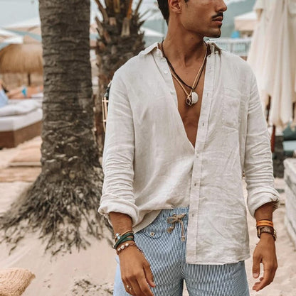 Men's Shirt with Long Sleeves – Relaxed Fit – Breathable Natural Material – Button Closure