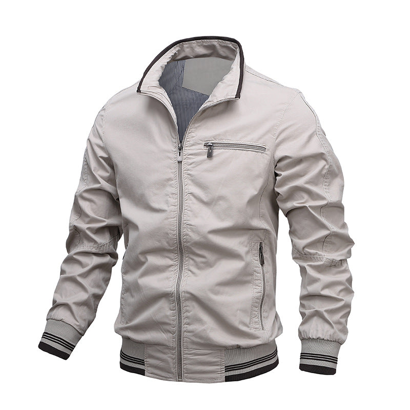 Men's Jacket – Regular Fit – Washed Cotton Look – Zipper – Stand Collar – Pockets