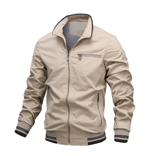 Men's Jacket – Regular Fit – Washed Cotton Look – Zipper – Stand Collar – Pockets