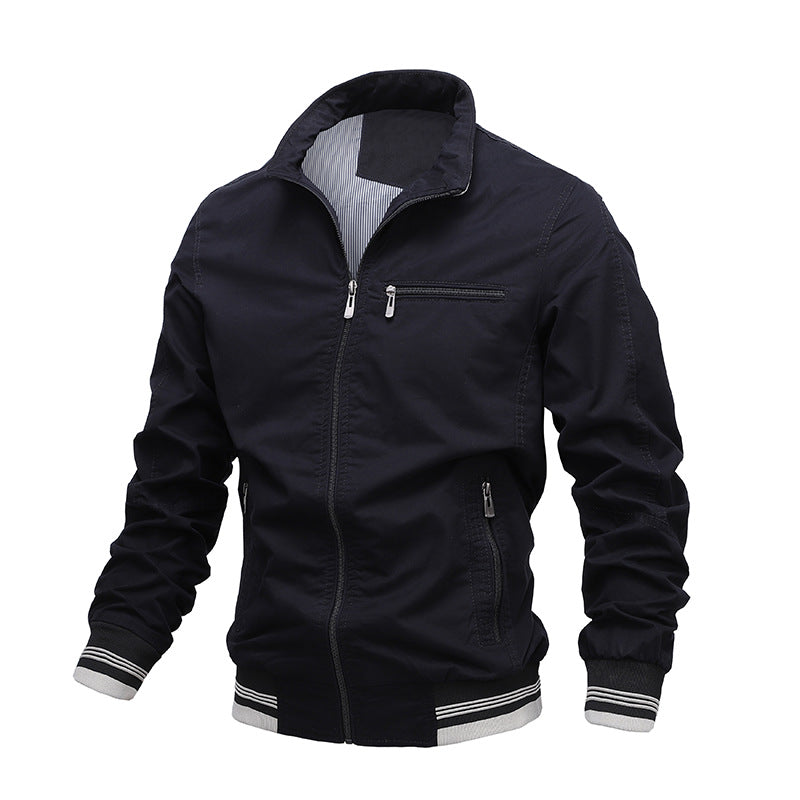 Men's Jacket – Regular Fit – Washed Cotton Look – Zipper – Stand Collar – Pockets