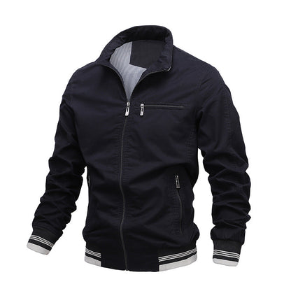 Men's Jacket – Regular Fit – Washed Cotton Look – Zipper – Stand Collar – Pockets