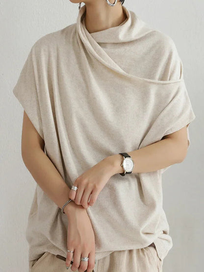 Dame Poncho Bluse - Løs Pasform - Blød Strik - Elegant Cowl Krave