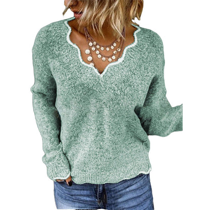 Women's Sweater – Relaxed Fit – Soft Knit – Scallop Round Neck – Long-Sleeved