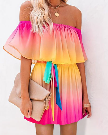 Women's Mini Dress – Off-Shoulder – Ruched Waist – Light and Breathable Design