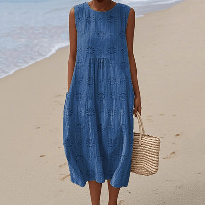 Dress for Women – Sleeveless Midi – Loose Fit – Natural Fibers – Floral Print