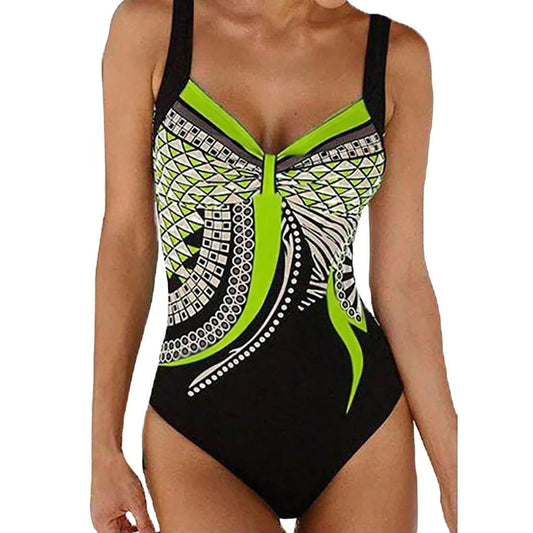 Women's Swimsuit – Graphic Print – Wide Straps – High Cut Leg – Supportive Fit