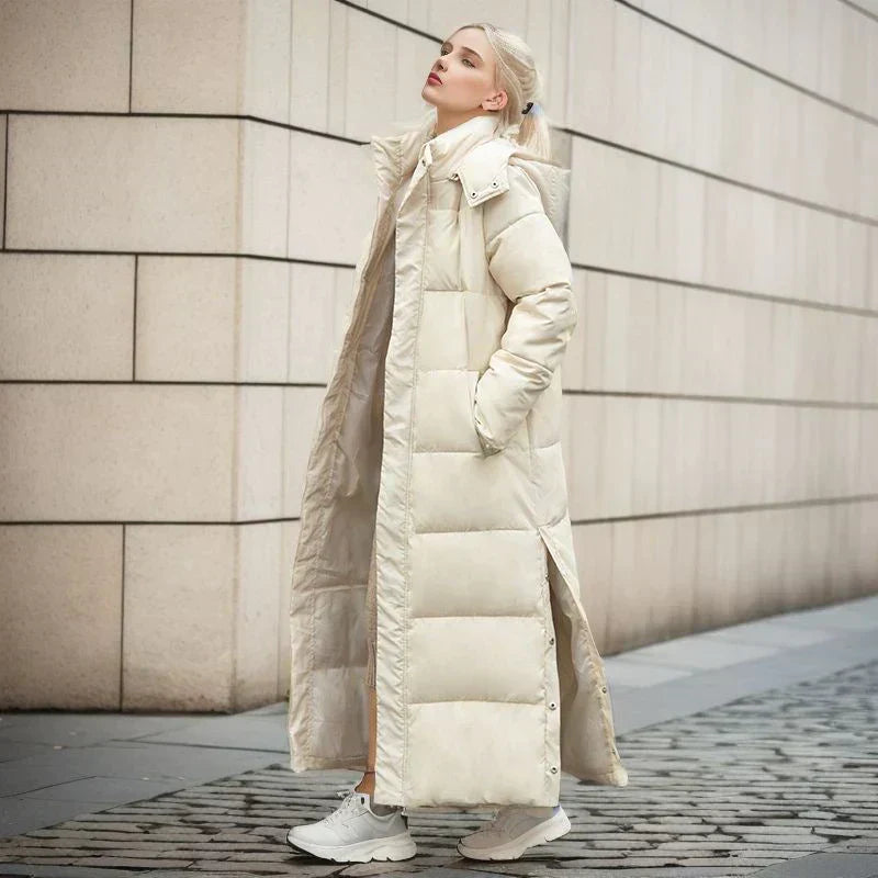 Women’s Puffer Coat - Quilted Synthetic - Oversized Fit - Full Length - Hooded High Collar