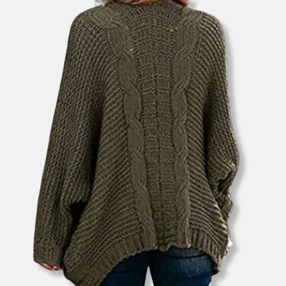 Isla Wool Oversized Cardigan | Ribbed Open Front Pockets Cardigan