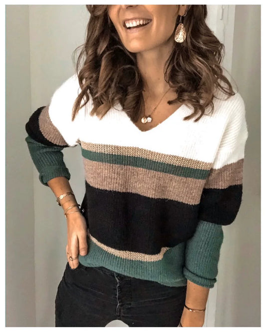 Women's Knit Sweater - V-Neck - Relaxed Fit - Soft and Comfortable - Long Sleeves