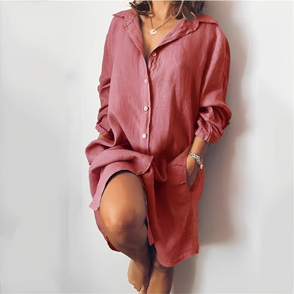 Women's Blouse – Relaxed Fit – Light and Breathable – Long Sleeves – Button Closure – Mid-Length