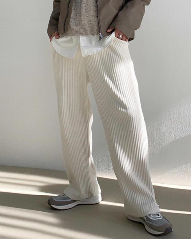 Men's Trousers – Relaxed Fit – Tapered Leg – Ribbed Texture – Full Length