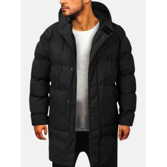 Men’s Puffer Jacket - Insulated Fabric - Regular Fit - Mid-Thigh Length - Hooded