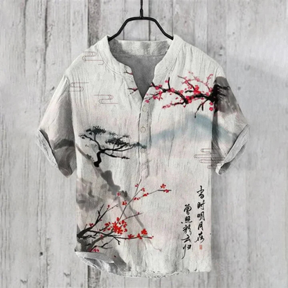 Men's Shirt – Relaxed Fit – Short Sleeves – Breathable Blend – Cat Graphic Front