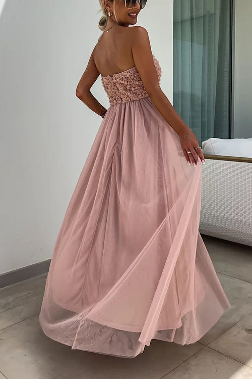 Women's Maxi Dress – Strapless Textured Bodice – Elegant Slit – Light Skirt