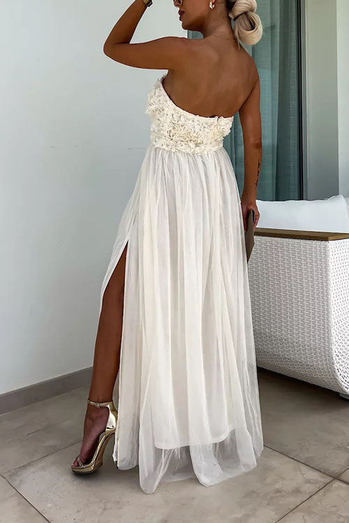 Women's Maxi Dress – Strapless Textured Bodice – Elegant Slit – Light Skirt